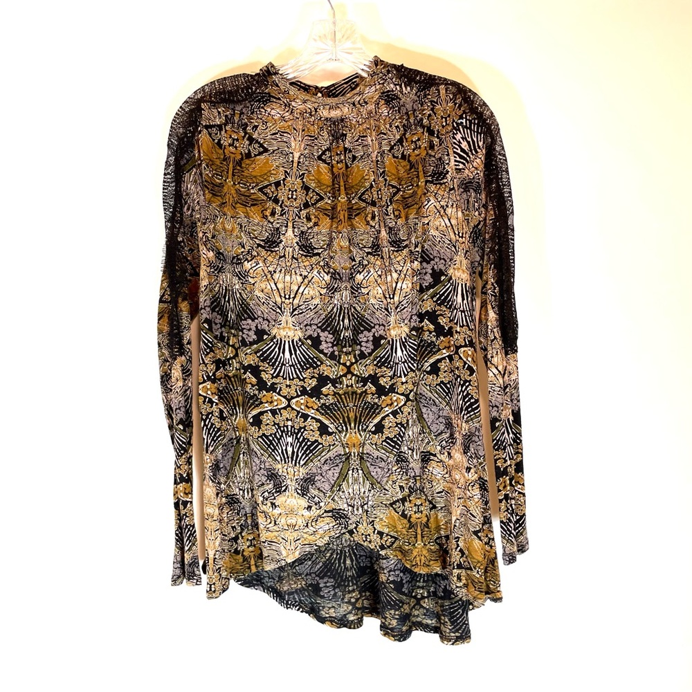 Free People Blouse with Lace Detail on Sleeves